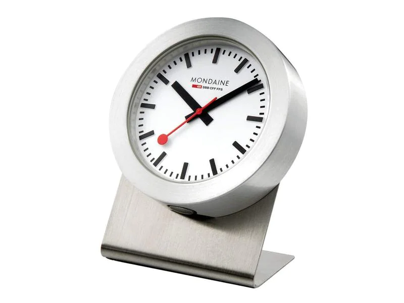 Mondaine Tischuhr mit Magnet Ø 5 cm, Silber/Weiss