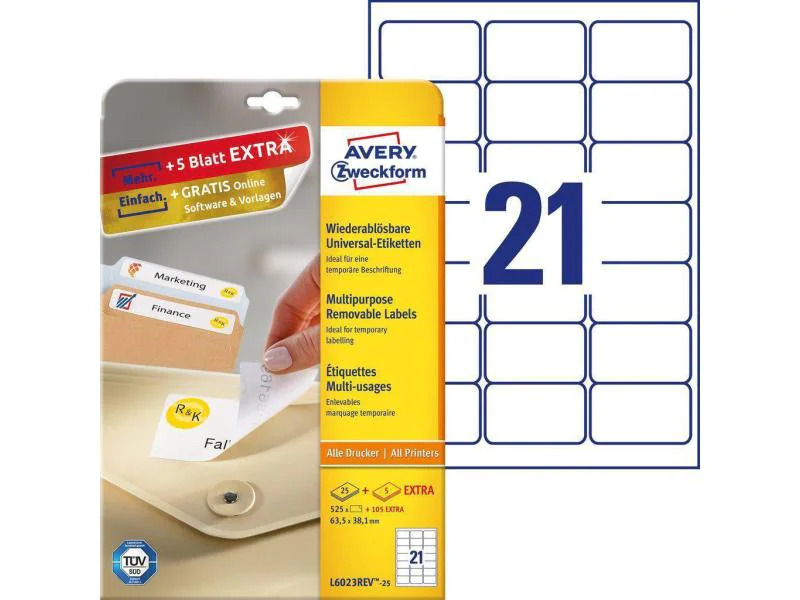 Avery Zweckform Universal-Etiketten Stick + Lift 63.5 x 38.1 mm, 30 Blatt