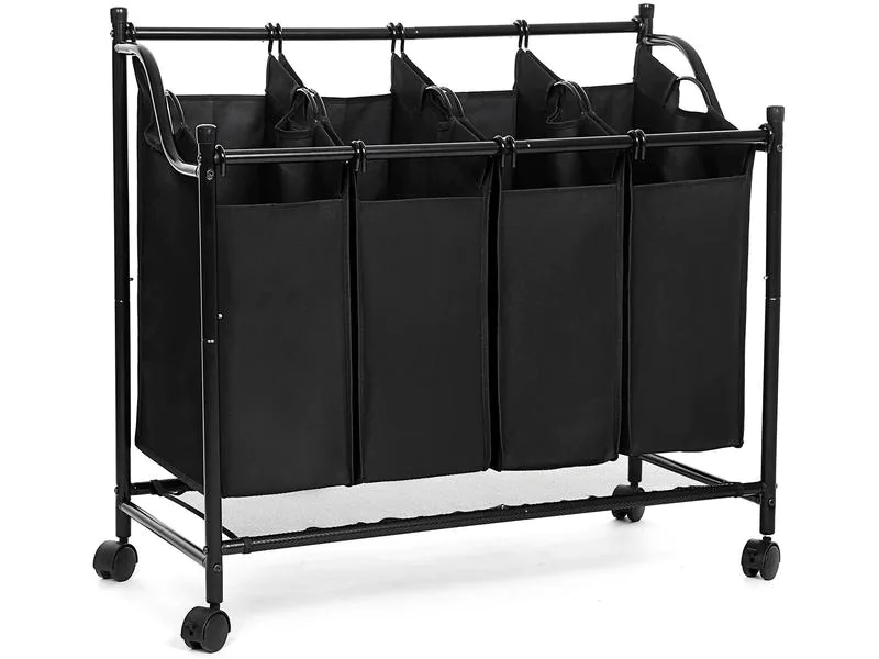 Songmics Wäschesammler mit 4 Fächern 120 l, Schwarz