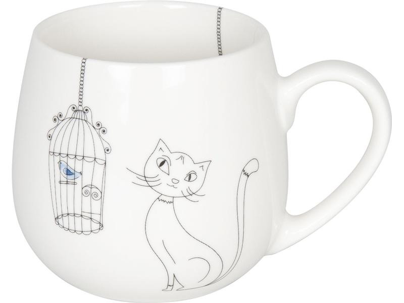 Könitz Kaffeetasse Cats and Birds 420 ml , 1 Stück, Weiss