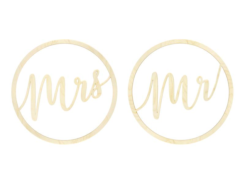 Partydeco Hochzeitsaccessoire Mrs Mr D: 38 cm, 2 Stück, Braun