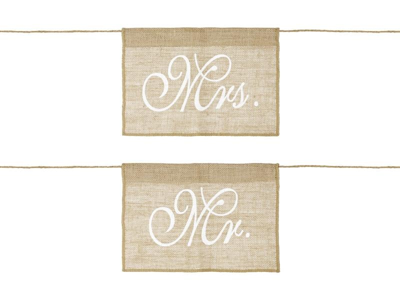 Partydeco Hochzeitsaccessoire Stuhlschild Mr Mrs 30 x 21.5 cm, Braun
