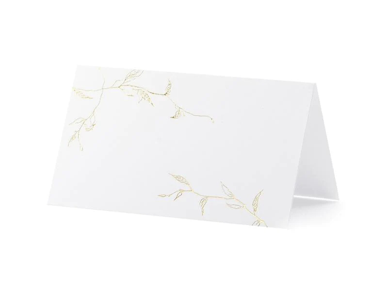 Partydeco Tischkarte Zweige 9.5 x 5.5 cm, 10 Stück, Weiss/Gold