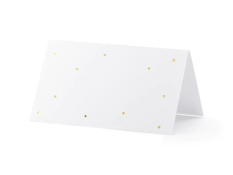 Partydeco Tischkarte Punkte 9.5 x 5.5 cm, 10 Stück, Weiss/Gold