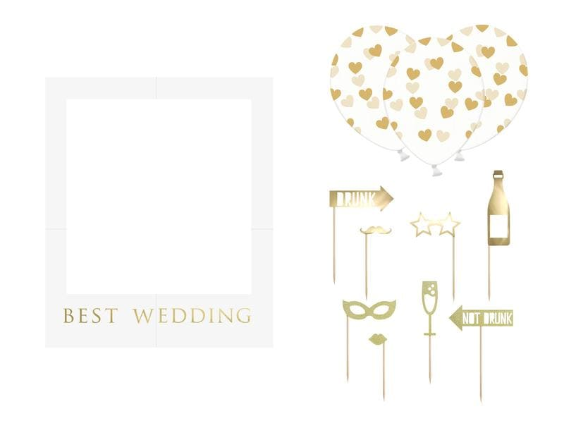Partydeco Hochzeitsaccessoire Photo Booth Best Wedding 12-teilig, Gold