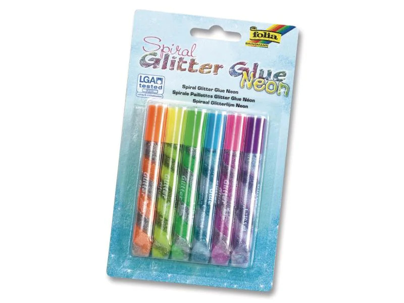 Folia Glitzerstift Glue Spiral Neon 6 Stück