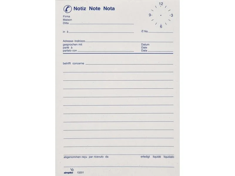 Simplex Notizblock A6 70 Blatt, Telefon