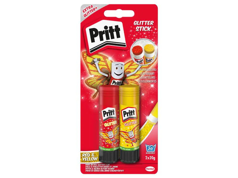Pritt Klebestift-Set Glitter 20 g, 2 Stück, Rot/Gelb