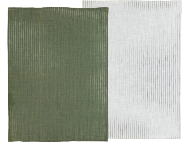 Södahl Geschirrtuch-Set Chambray Soft 2 Stück, Olivgrün/Weiss