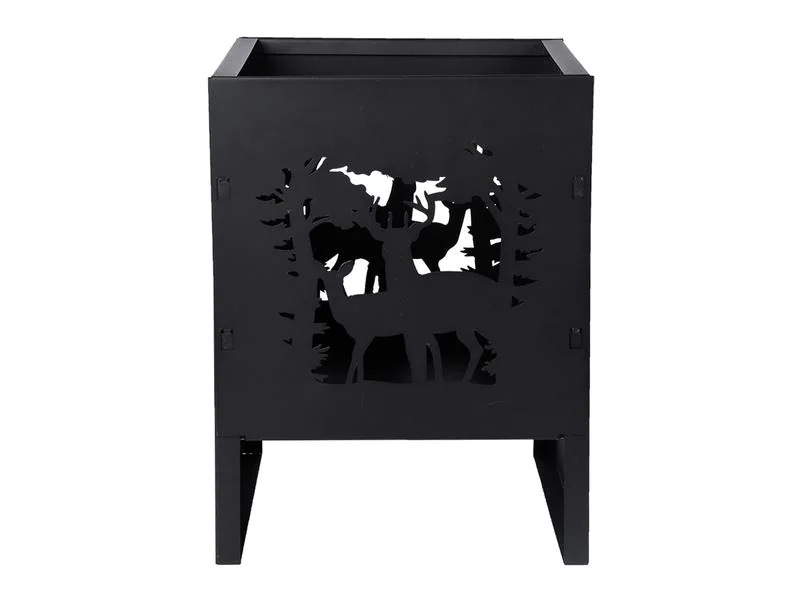 Esschert Design Feuerkorb Quadratisch mit Hirsch, Schwarz