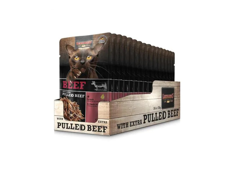 Leonardo Cat Food Nassfutter Rind &amp; Pulled Beef, 16 x 70 g