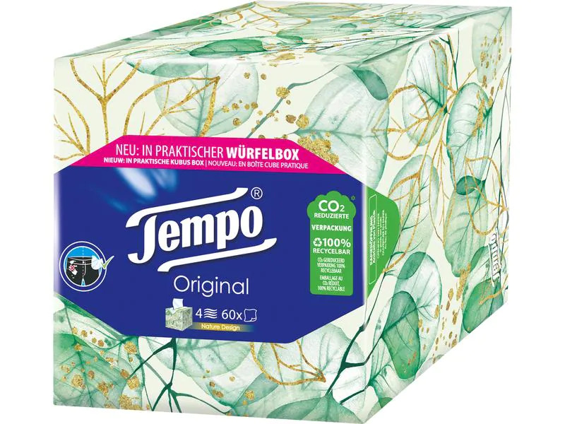 Tempo Taschentücher-Box Original Würfelbox 4-lagig 60 Stück