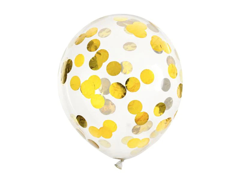 Partydeco Konfetti Luftballon rund Ø 30 cm, Transparent/Gold