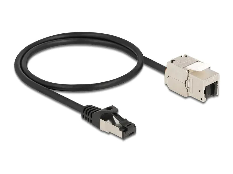 Delock Patchkabel RJ45 zu Keystone Cat 6A, S/FTP, 0.5 m, Schwarz