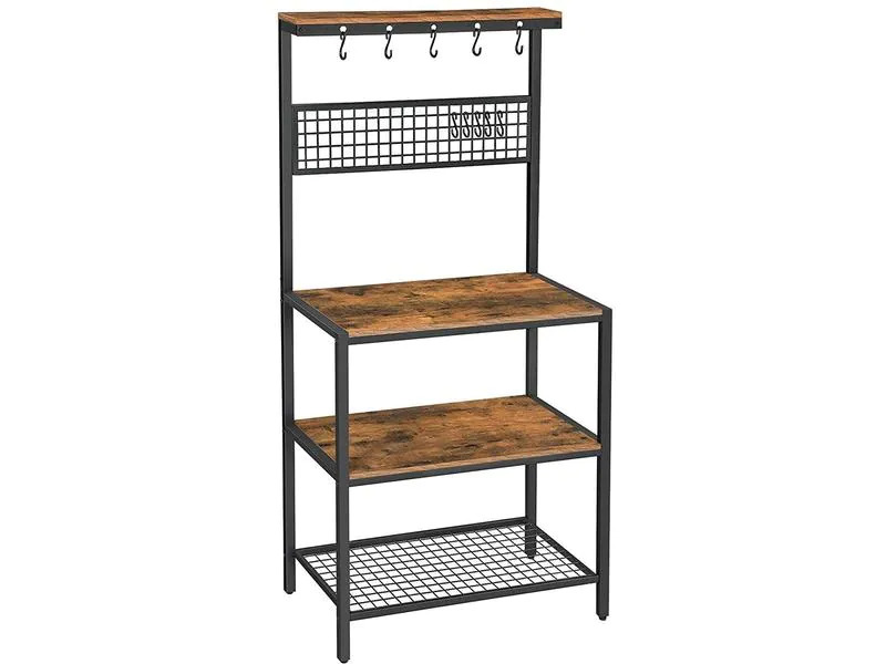 VASAGLE Küchenregal mit 10 Haken 84 x 170 cm, Braun/Schwarz