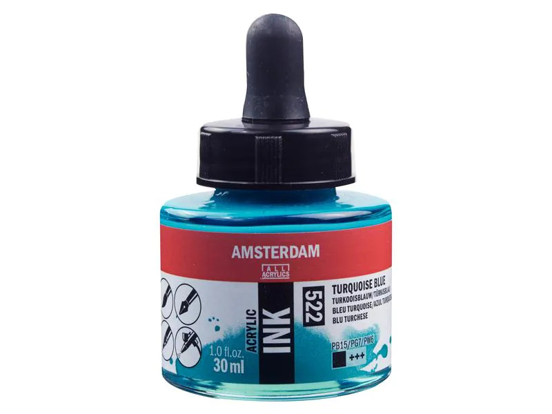 Amsterdam Acryltinte 522 Türkisblau deckend, 30 ml 30 ml, Blau/Türkis