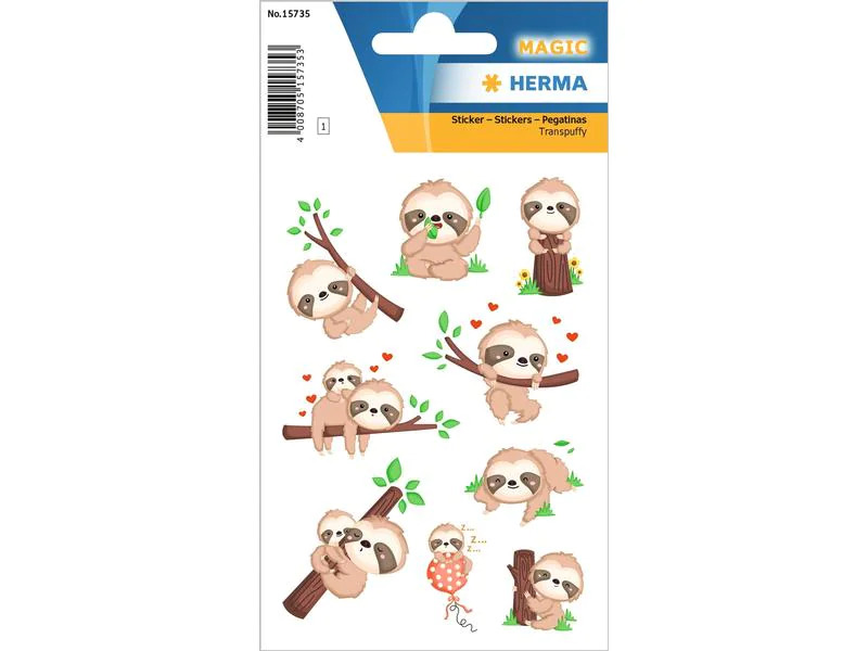Herma Stickers Motivsticker Magic Faultier 9 Stück Braun/Grün/Hellbraun