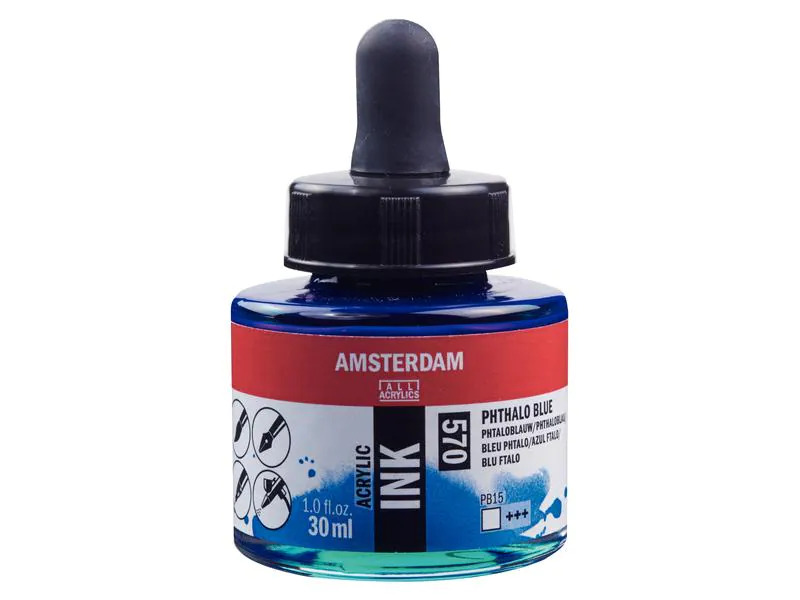 Amsterdam Acryltinte 570 Phtaloblau transparent, 30 ml