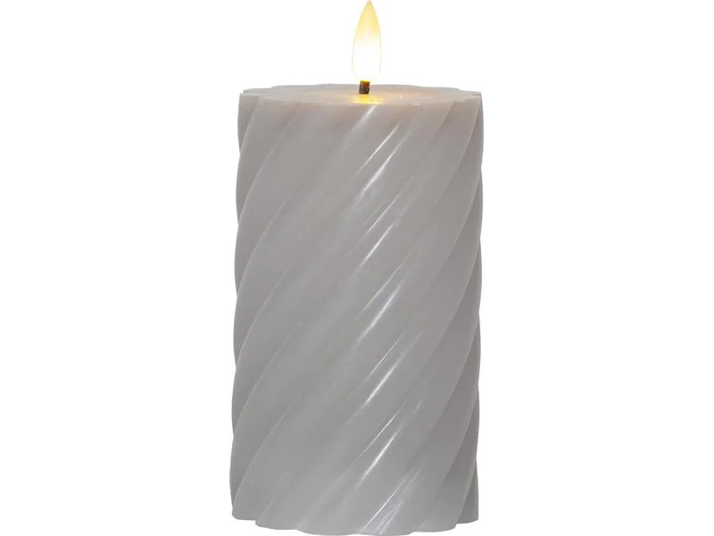 Star Trading LED-Kerze Pillar Flamme Swirl, Ø 7.5 x 15 cm, Grau