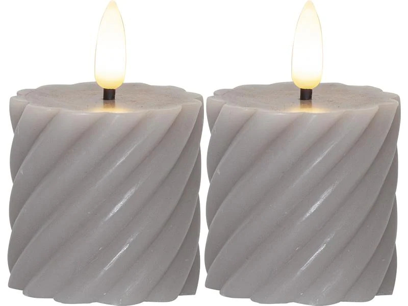 Star Trading LED-Kerzen Set Flamme Swirl, Ø 5 x 7.5 cm, Grau, 2 Stk