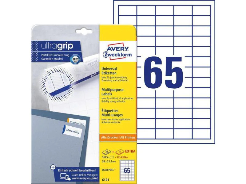 Avery Zweckform Universal-Etiketten 6121  38 x 21.2 mm, 30 Blatt