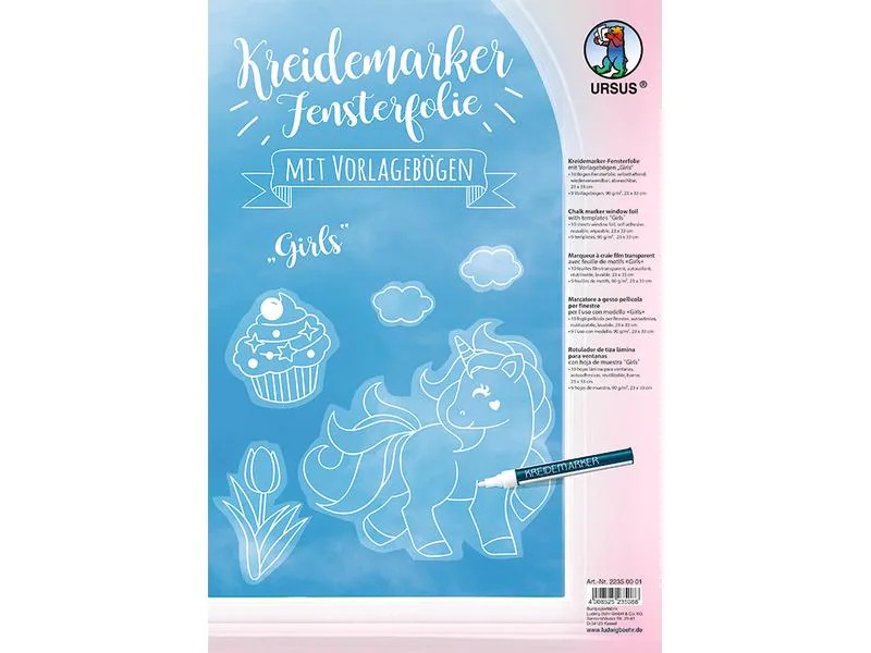 URSUS Fensterfolie Kreidemarker Girls 23 x 33 cm, 10 Stück, Weiss