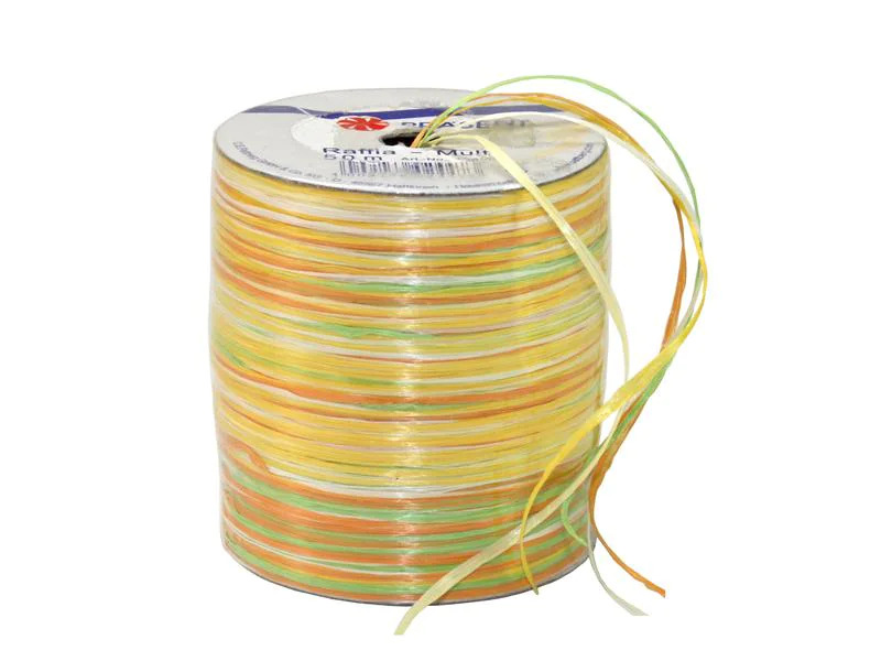 Pattberg Geschenkband Raffia Multi 50 m, Gelb/Grün/Orange