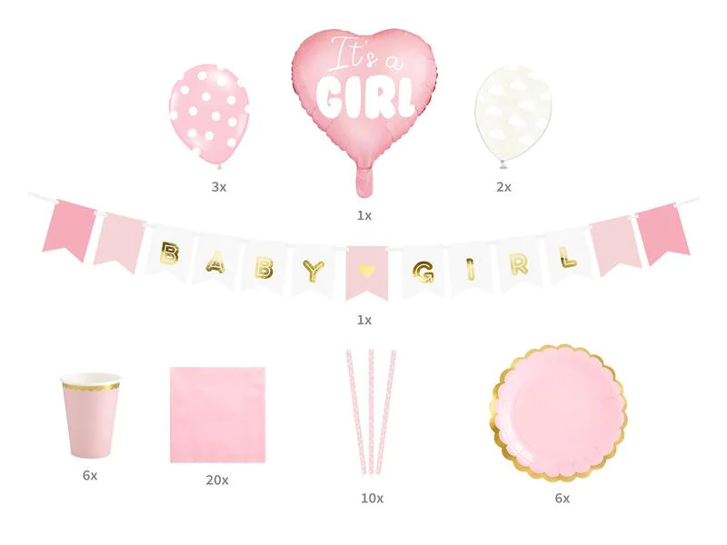 Partydeco Partyset Its a girl 7-teilig, Rosa
