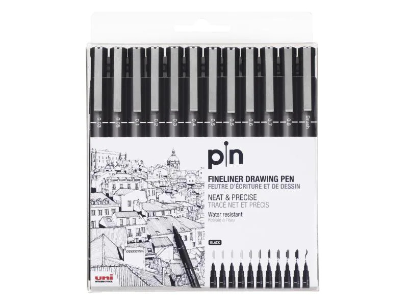 Uni Fineliner PIN Etui, 12 Stück