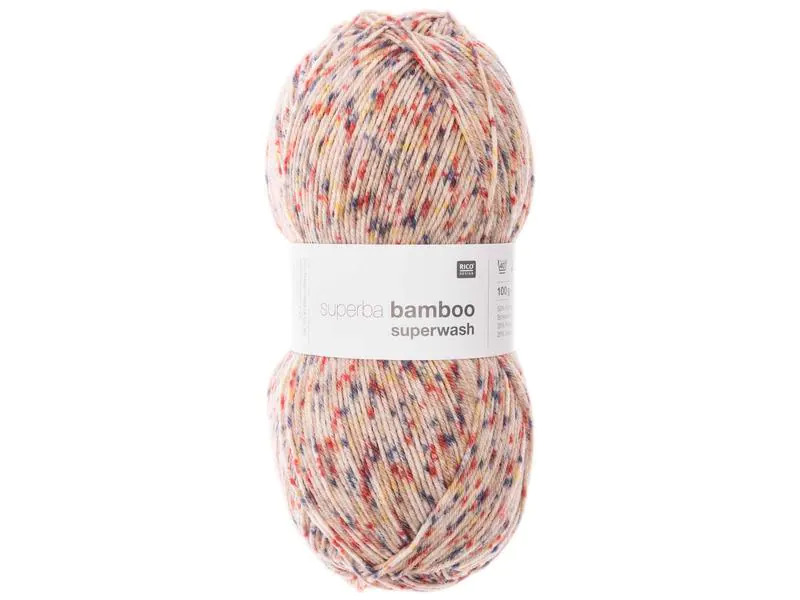 Rico Design Wolle Bamboo für Socken 4-fädig, 100 g, Konfetti Natur