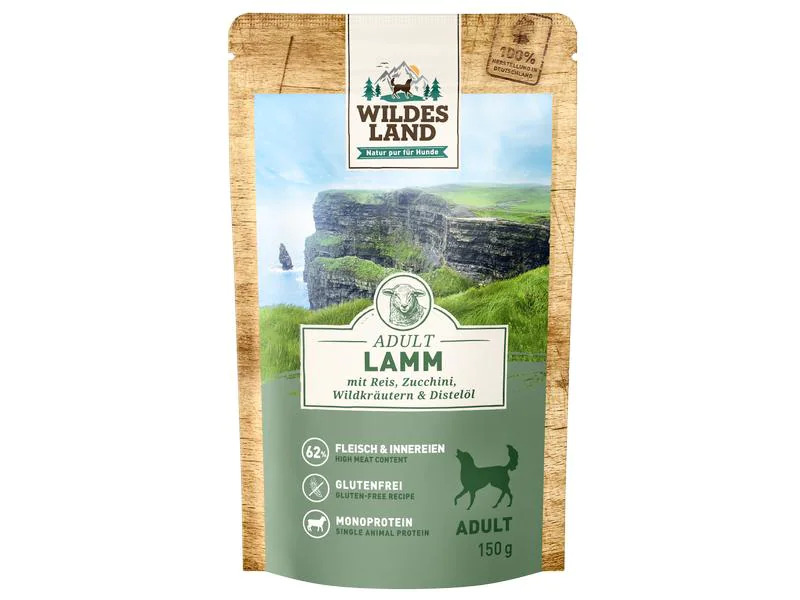Wildes Land Nassfutter Lamm mit Reis, Zucchini &amp; Wildkräutern 8 x 150 g