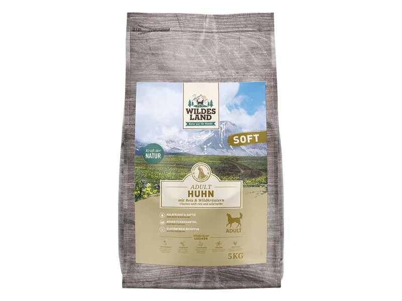 Wildes Land Halbfeuchtfutter Huhn mit Reis &amp; Wildkräutern 5 kg