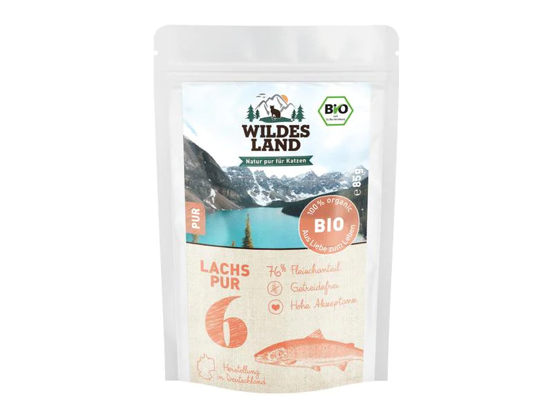 Wildes Land Nassfutter Adult BIO Lachs PUR m. Lachsöl 85 g