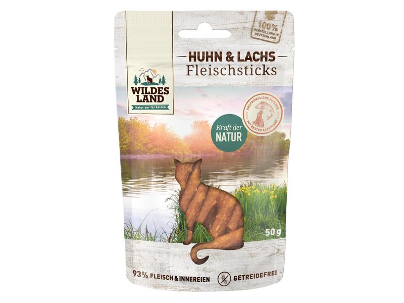 Wildes Land Katzen-Snack Huhn &amp; Lachs Sticks 50 g