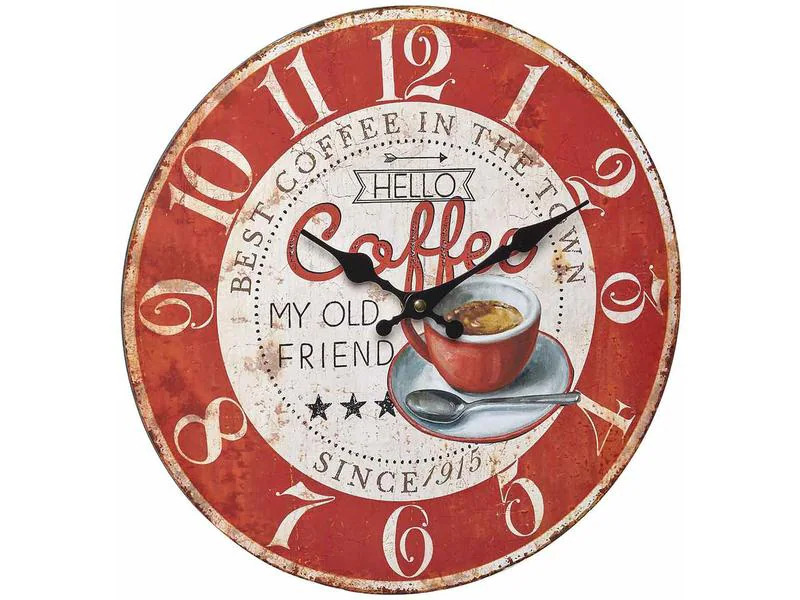 TFA Dostmann Wanduhr Vintage Coffee Ø 33.7 cm, Rot/Beige
