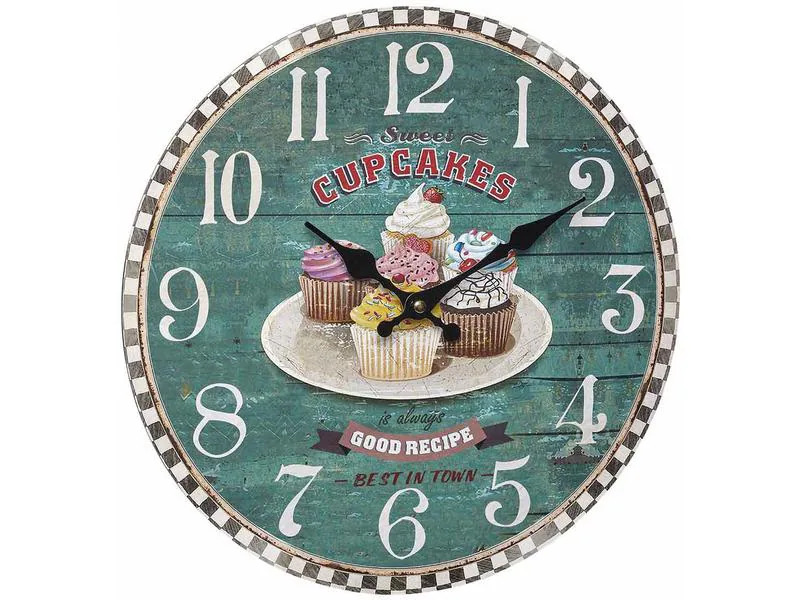 TFA Dostmann Wanduhr Vintage Cupcakes Ø 33.7 cm, Mehrfarbig