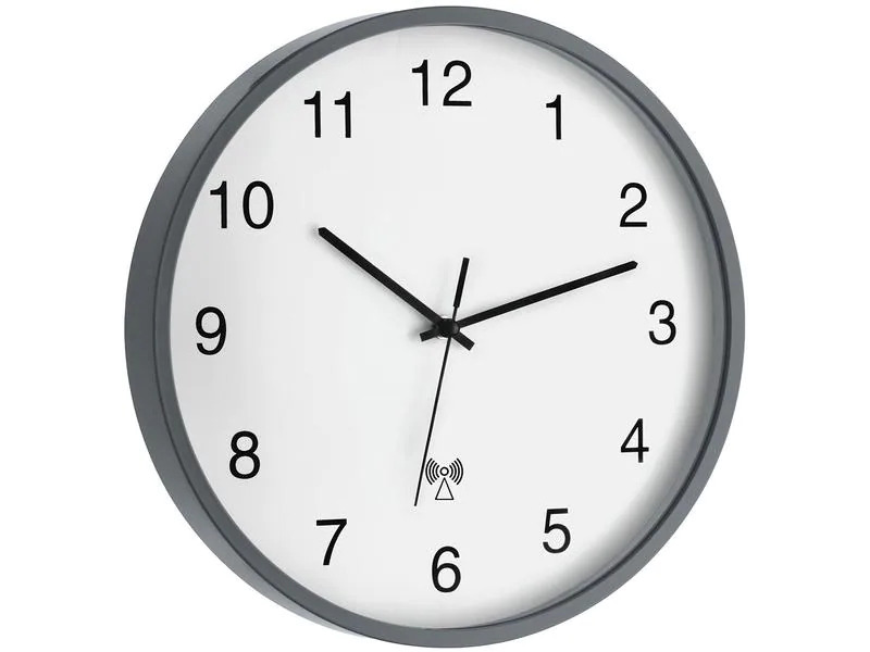 TFA Dostmann Funk-Wanduhr Ø 30.2 cm, Grau/Weiss