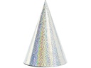 Partydeco Partyhüte holografisch Silber, 16 x 10 cm, 6 Stück