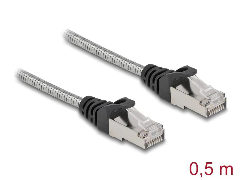Delock Patchkabel mit Metallmantel Cat 6A, U/FTP, 0.5 m, Silber