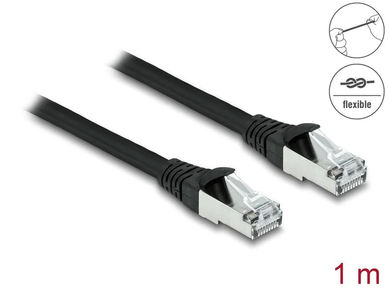 Delock Patchkabel Outdoor Cat 6A, S/FTP, 1 m, Schwarz
