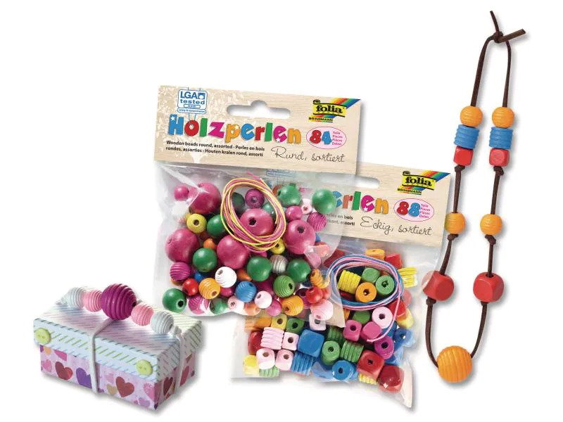 Folia Holzperlen Eckig, Mehrfarbig