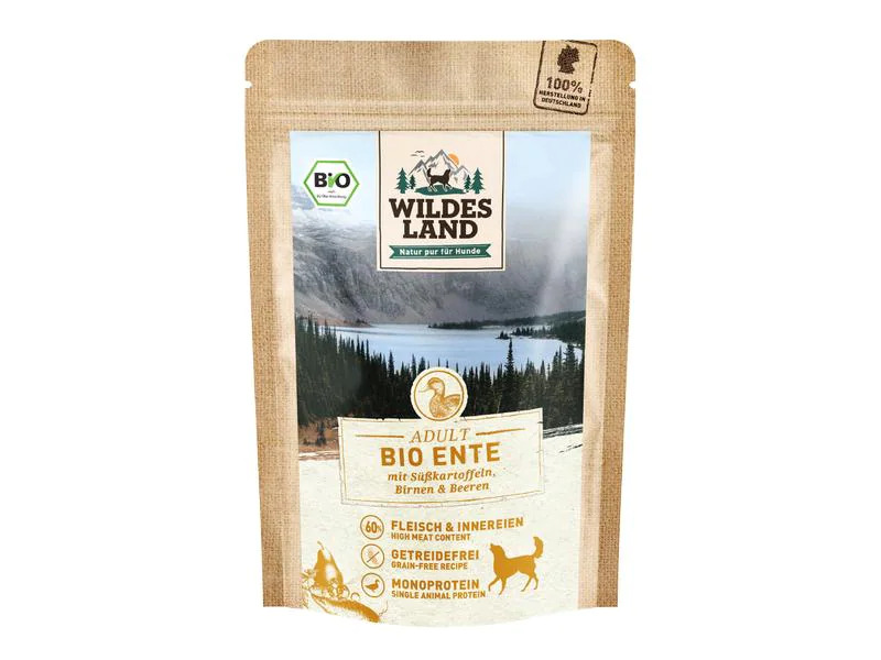 Wildes Land Nassfutter Ente mit Süsskartoffeln, Birnen &amp; Beeren 10x125g
