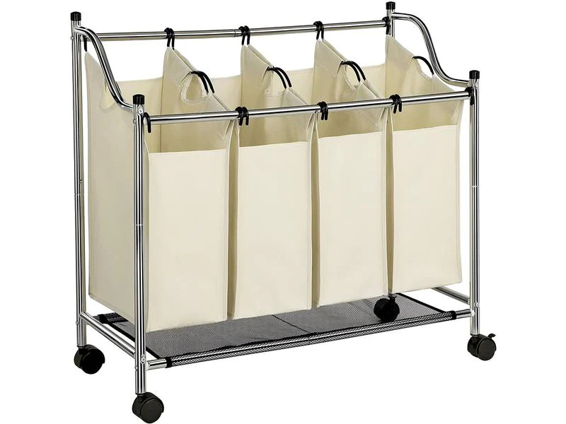 Songmics Wäschesammler mit 4 Fächern 120 l, Beige/Silber