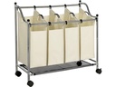 Songmics Wäschesammler mit 4 Fächern 120 l, Beige/Silber