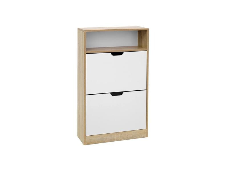 VASAGLE Schuhregal mit Klappen 60 x 102 cm, Nature/Weiss