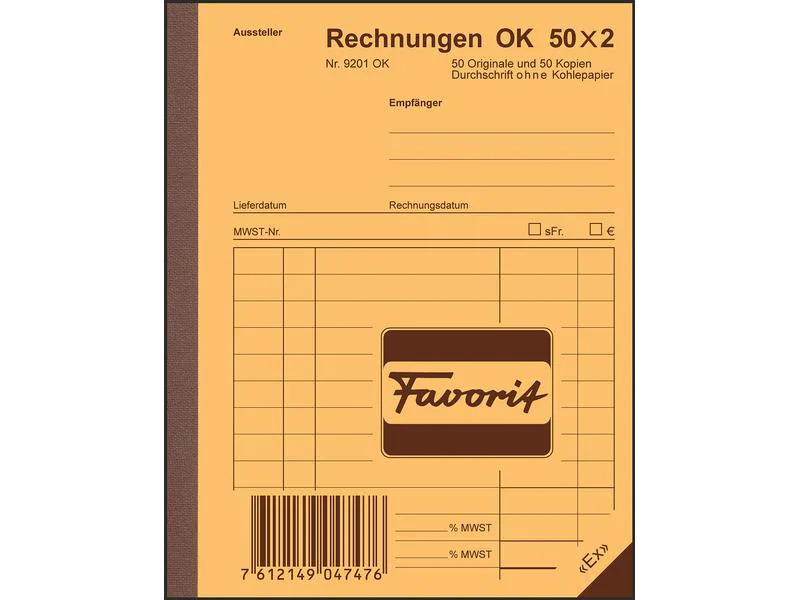 Favorit Durchschreibeblock 113 x 144 mm Rechnungen, 50 x 2 Blatt