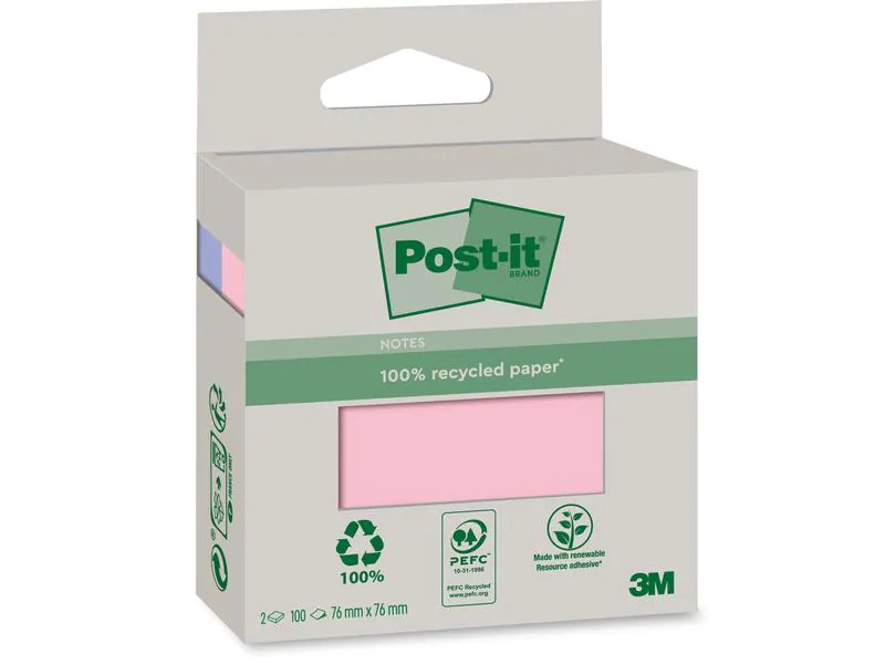 Post-it Notizzettel Recycling Notes 7.6 x 7.6 cm, Pink