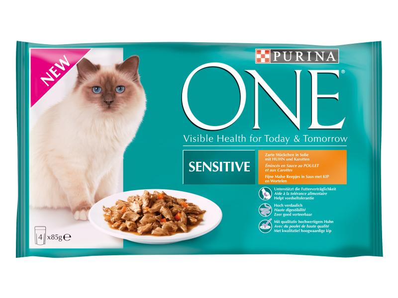 Purina ONE Nassfutter SENSITIVE in Sauce Huhn/Karotten, 4 x 85g