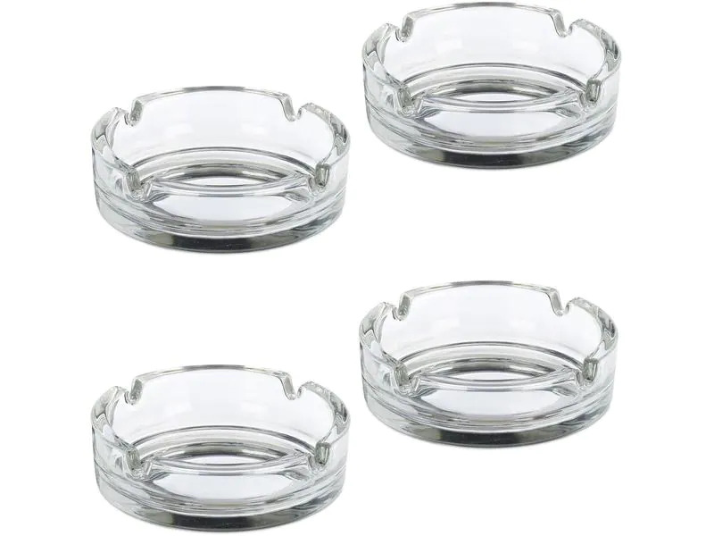 relaxdays Aschenbecher aus Glas 4er Set, Transparent