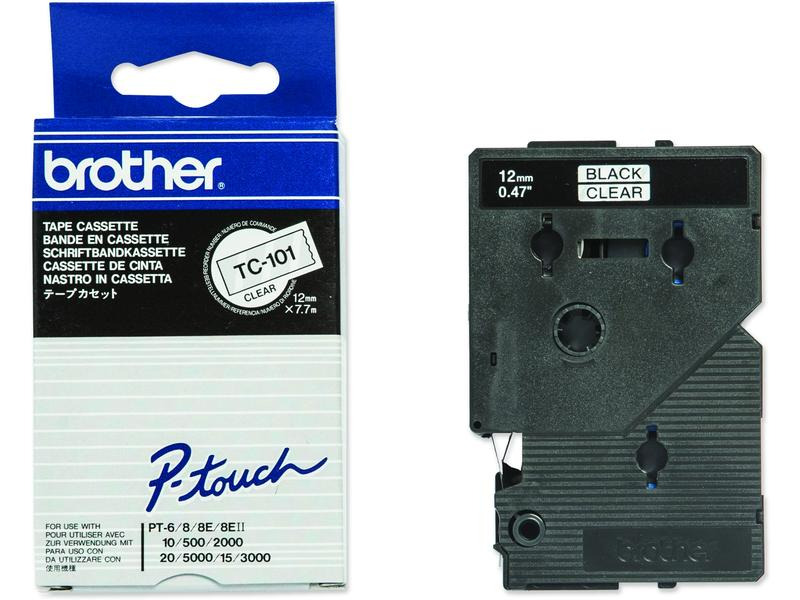 Brother Beschriftungsband TC-101 Schwarz auf Transparent
